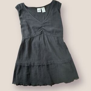 Y2K Babydoll Top Women Size S Black Gauzy Tie Back Maternity DarkFairy Minimal